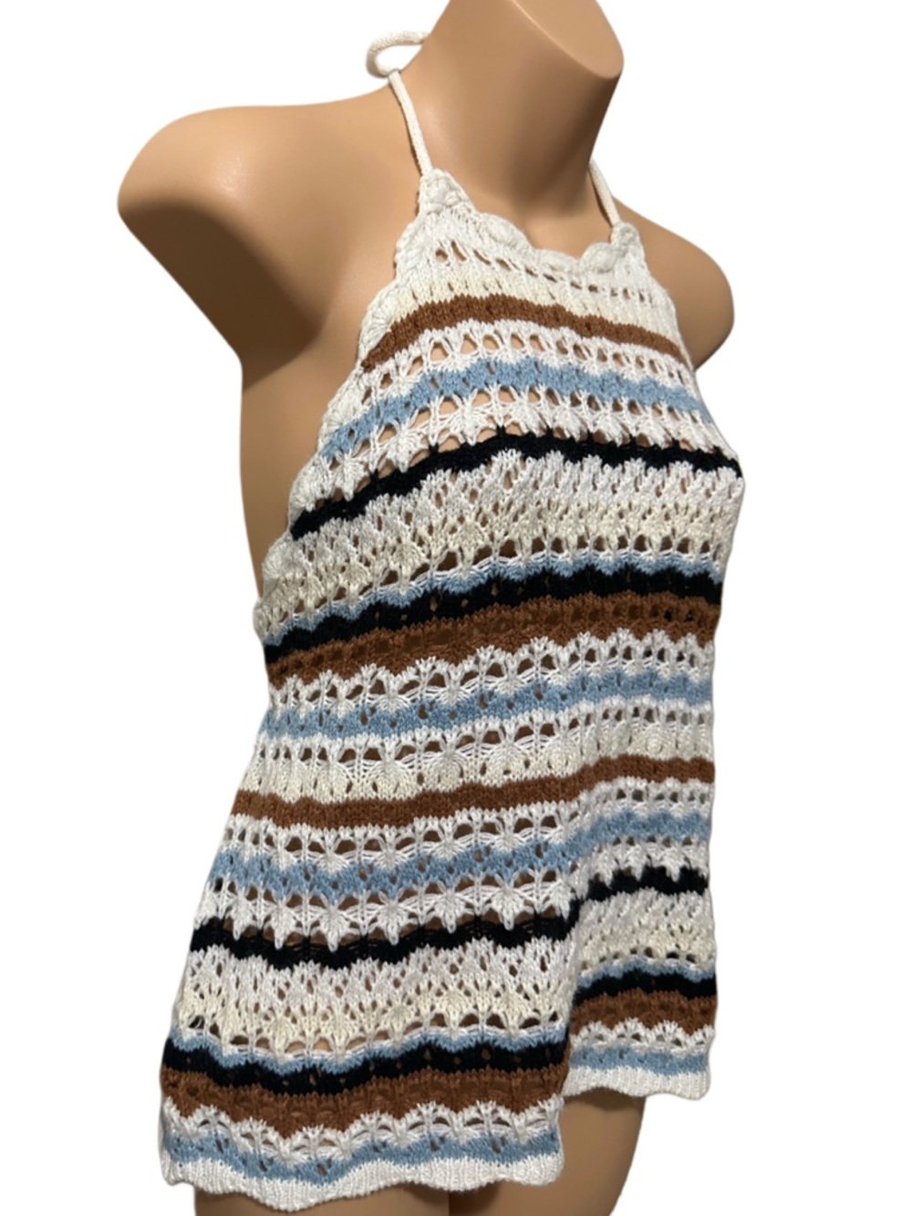 Rock & Roll Denim Halter Knit Multi Colored Tie Top - Picture 3 of 9